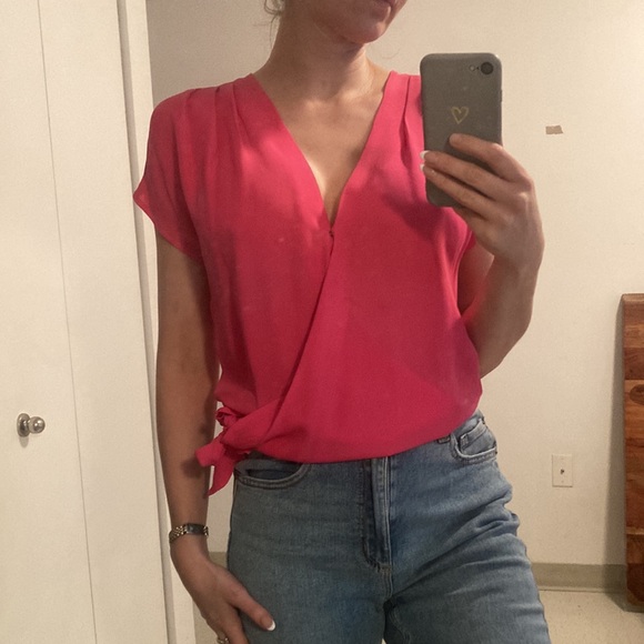 Joie Silk blouse. Hot pink. Size small. From Holts. Short sleeve. Wrap. - Picture 2 of 9